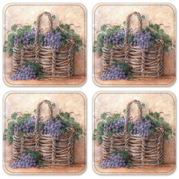 Boxed set of four lavender flower print tile style drinks coasters